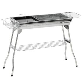Charcoal Grill, Stainless Steel Portable Folding BBQ, Outdoor Hibachi for Backyard Cooking, Camping, Picnic, Party, Tailgating and Travel with Pan